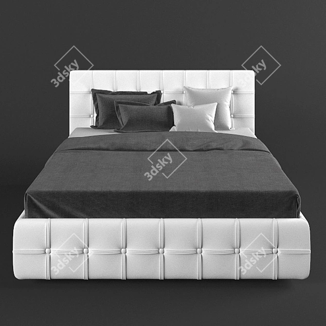 White Leather Lift Bed 3D model image 1