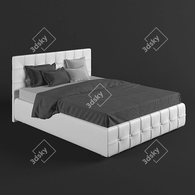 White Leather Lift Bed 3D model image 2