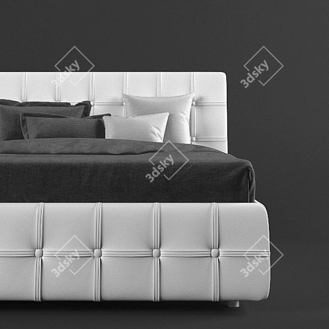 White Leather Lift Bed 3D model image 3