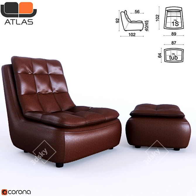 Urban Comfort Armchair with Ottoman 3D model image 1