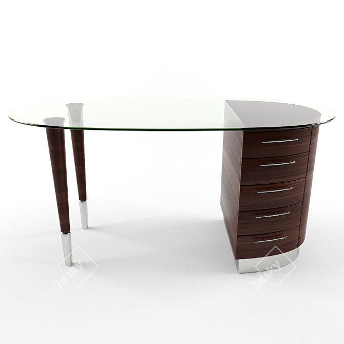 Elegant Wooden Desk with Glass Top 3D model image 1