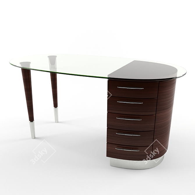Elegant Wooden Desk with Glass Top 3D model image 2
