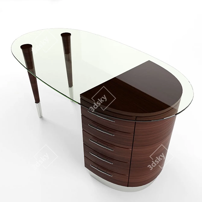 Elegant Wooden Desk with Glass Top 3D model image 3