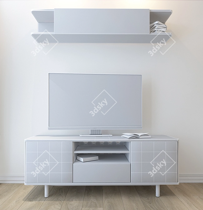 Modern Pink TV Stand & Wall Shelf 3D model image 2