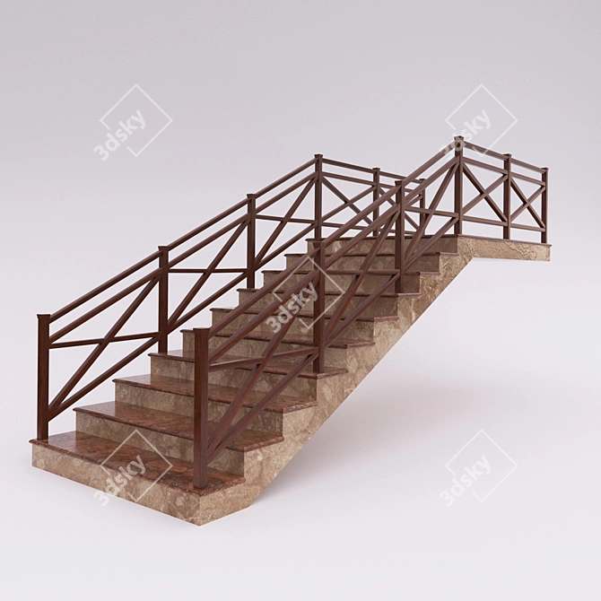 Rustic Wood Step Ladder 3D model image 1