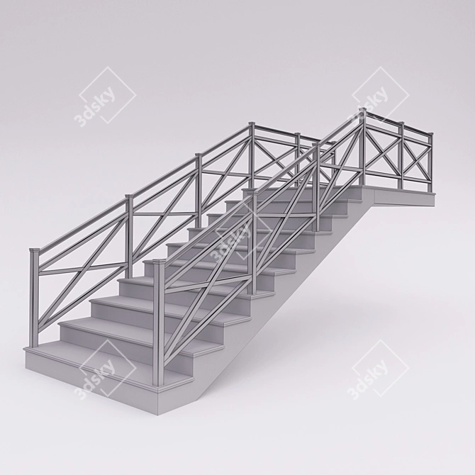 Rustic Wood Step Ladder 3D model image 2