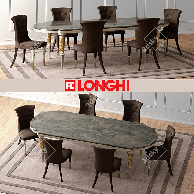 Elegant Layton Marble Table & Marion Chairs 3D model image 1