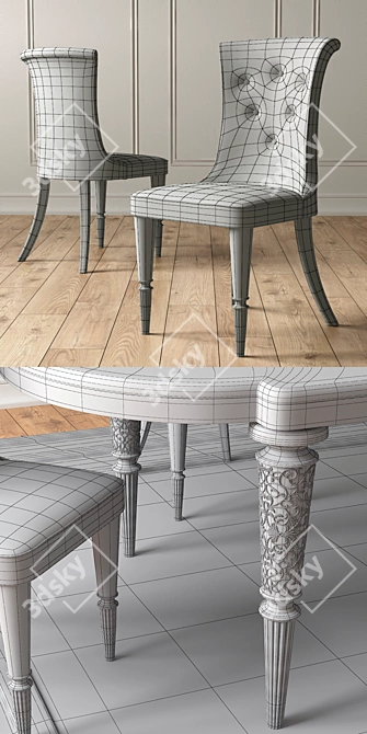 Elegant Layton Marble Table & Marion Chairs 3D model image 3