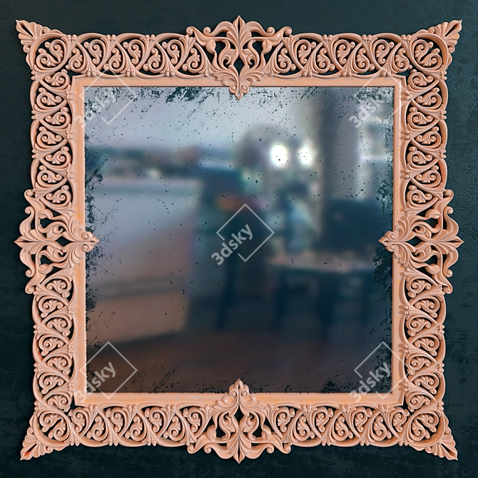 Vintage Wooden Mirror Frame | Handcrafted | CNC Compatible 3D model image 1