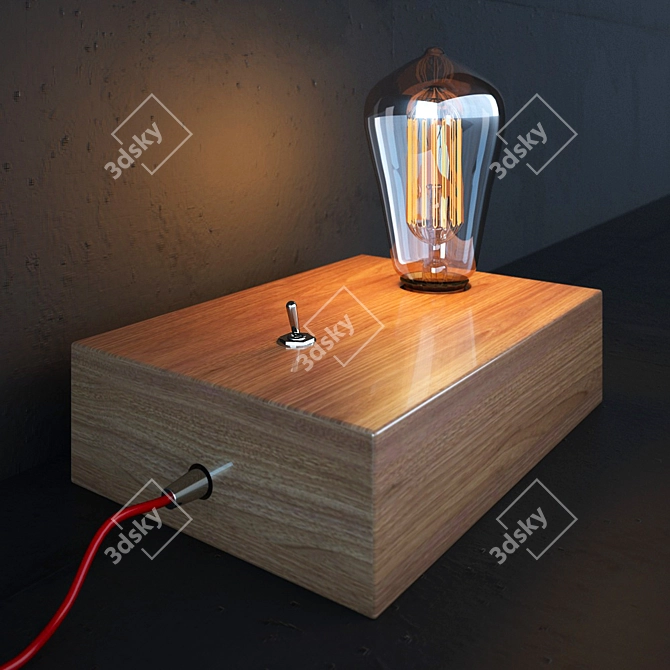 Vintage Edison Wooden Shade 3D model image 2