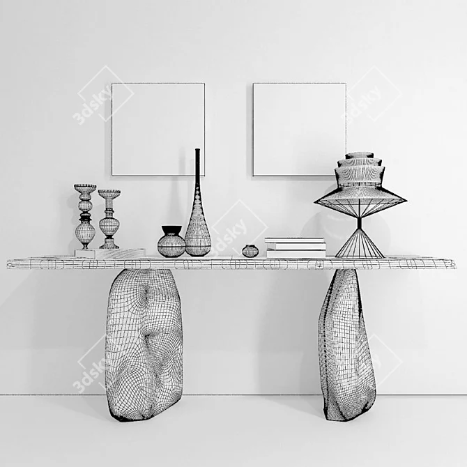 Cattelan Italia Rapa Nui Console & Arctic Geometric Canvas Set 3D model image 2