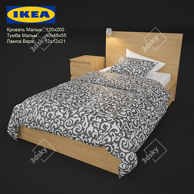 IKEA Malm Bed Set 3D model image 1