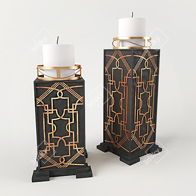 Gatsby Candle Holders: Elegant, Black & Gold 3D model image 1