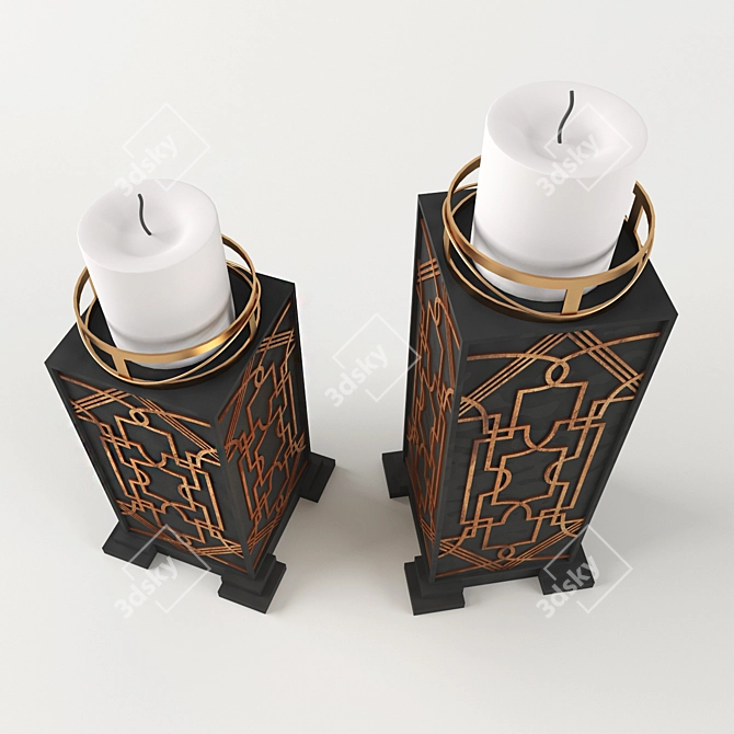 Gatsby Candle Holders: Elegant, Black & Gold 3D model image 2