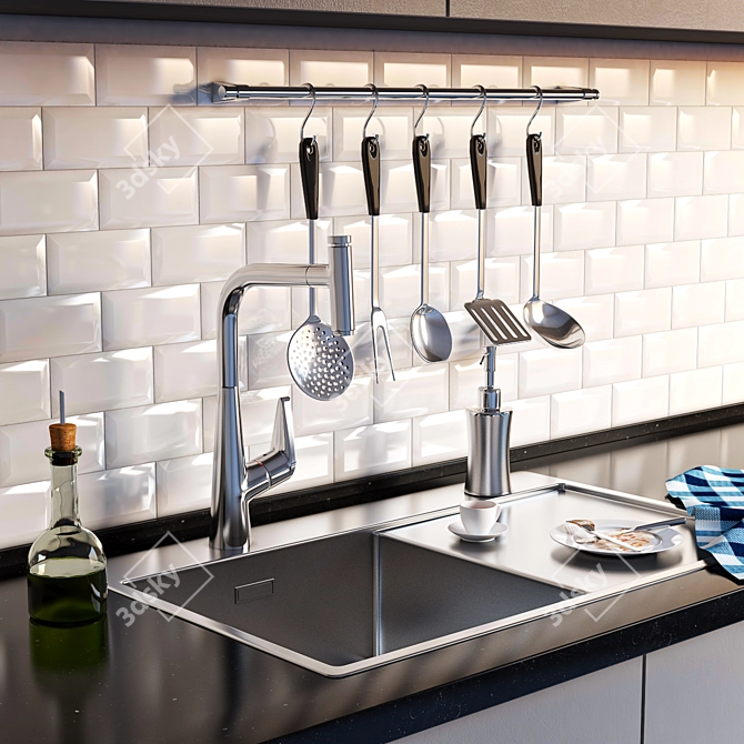 Modern Kitchen Sink Set: Artinox + Hansgrohe 3D model image 1