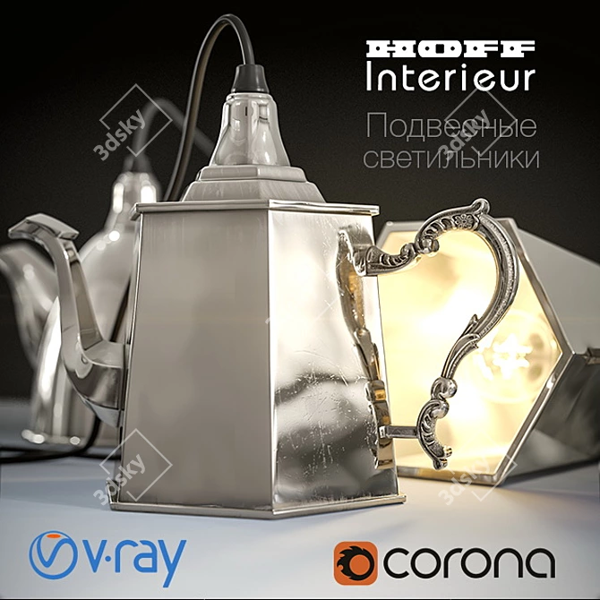 Vintage Hexagonal Teapot Pendant 3D model image 1