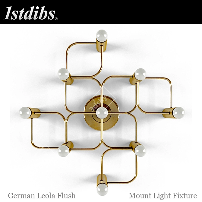 Vintage German Brass Flush Mount Light 3D model image 1