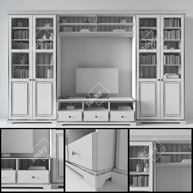 LIATORP IKEA Decor Set: TV Storage, Glass-Door Bookcase, TV Bench, Bridging Shelf 3D model image 2