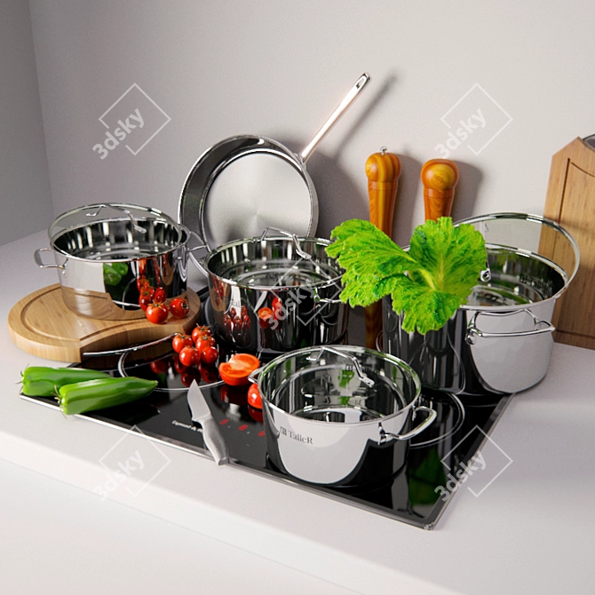 Decorated Cookware Set 3D model image 1