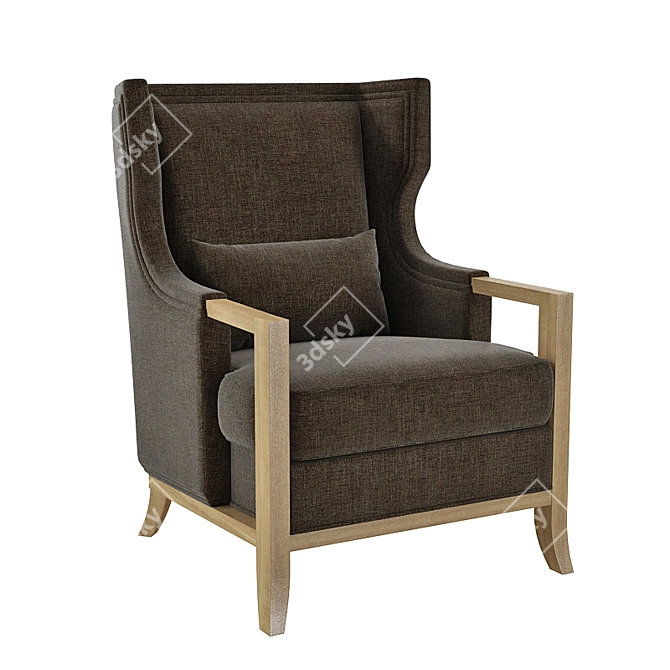 Cozy Hickory Wing Chair: Elegant and Comfortable 3D model image 1