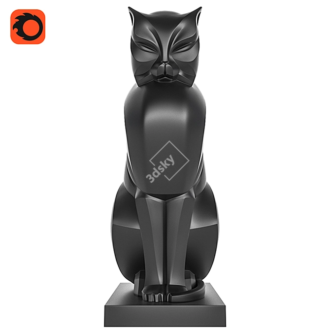 Elegant Bronze Cat Statue 3D model image 1