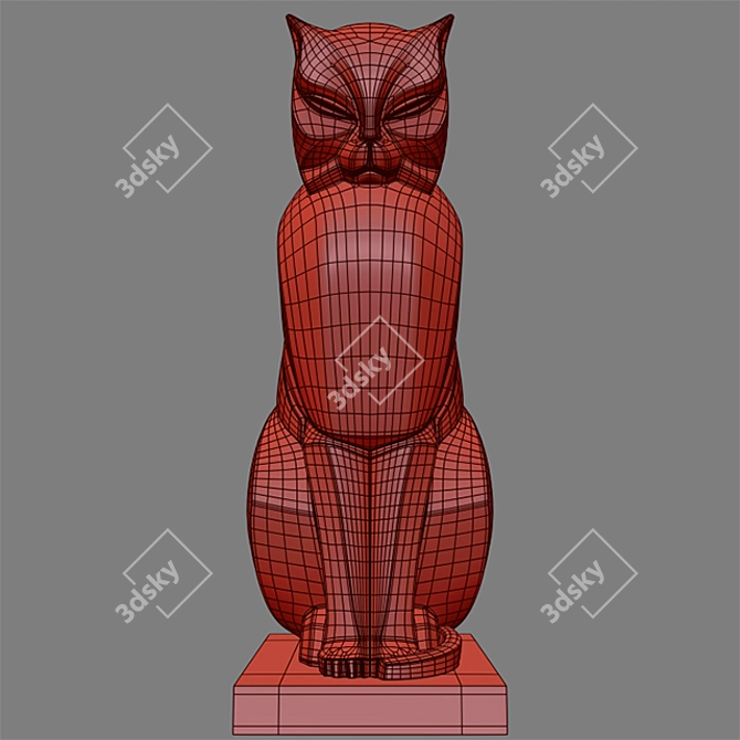 Elegant Bronze Cat Statue 3D model image 3