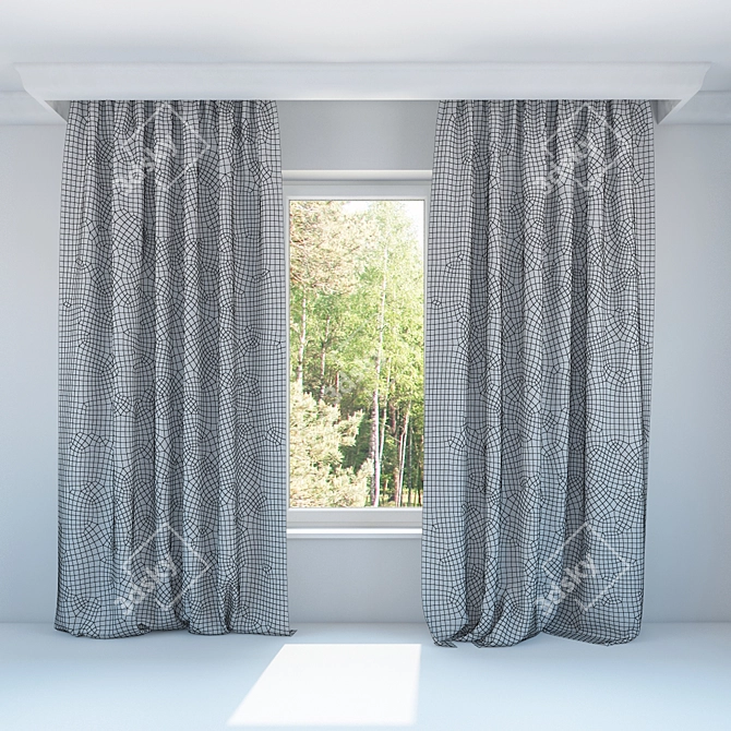 Elegant Sheer Curtains in White and Light Green 3D model image 3