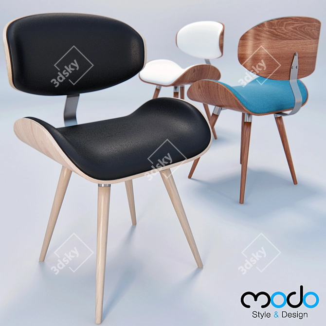 Sleek Round Leg Wooden Chair 3D model image 1