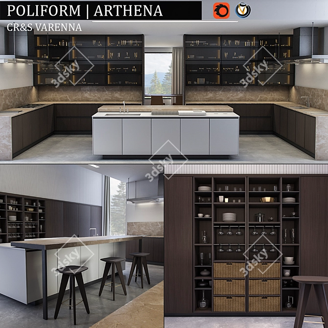 Sleek Arthena Kitchen: Vray & Corona 3D model image 1