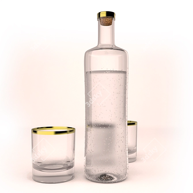 Chilled Elegance: Water Bottle & Glasses 3D model image 1