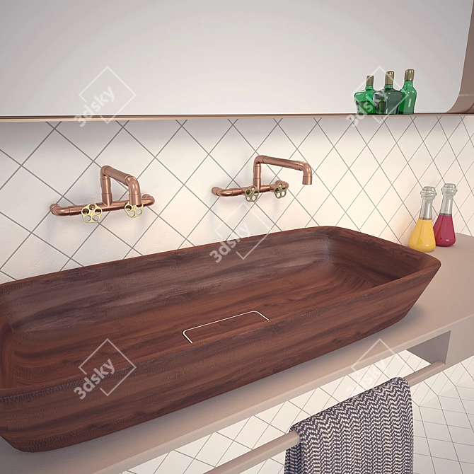 Elegant Shell Wood Washbasin 3D model image 1