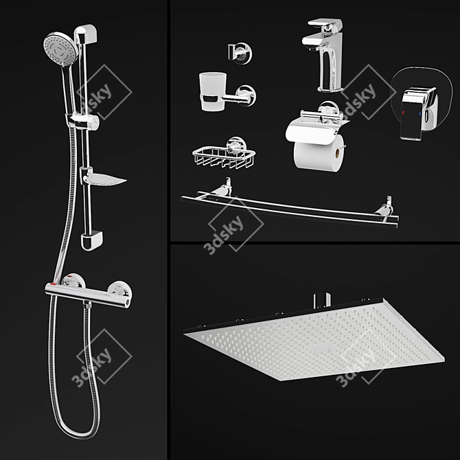 Ferro Bath Set - Shower, Faucet, Towel Hanger & More 3D model image 1