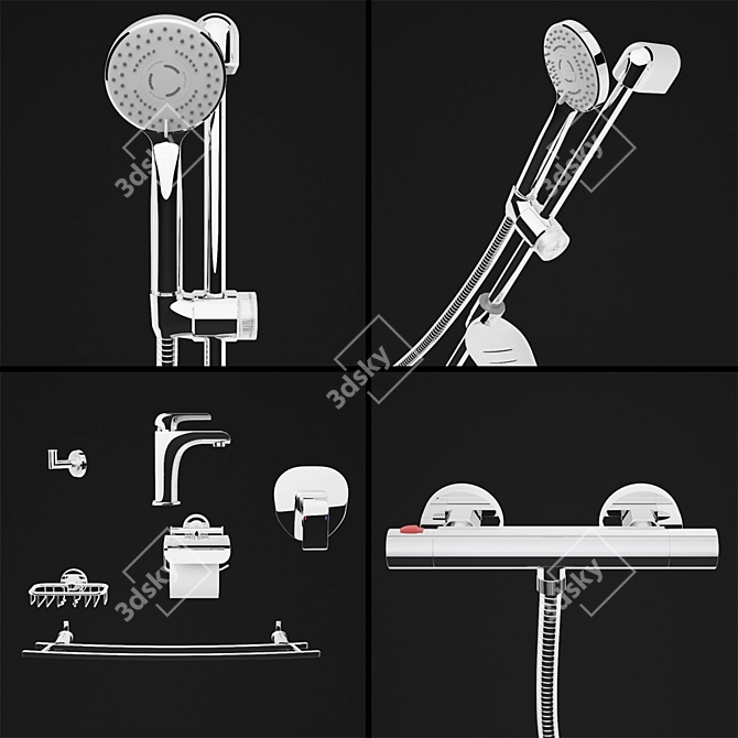 Ferro Bath Set - Shower, Faucet, Towel Hanger & More 3D model image 2