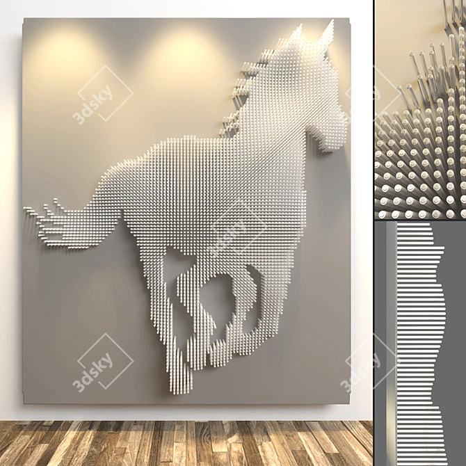 Metal Pin Horse Panel: Wave-Textured Wall Art 3D model image 1