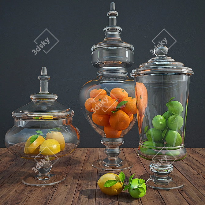 Citrus Explosion: Glass Vases with Lemons, Limes & Tangerines 3D model image 1