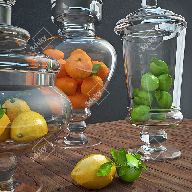 Citrus Explosion: Glass Vases with Lemons, Limes & Tangerines 3D model image 2