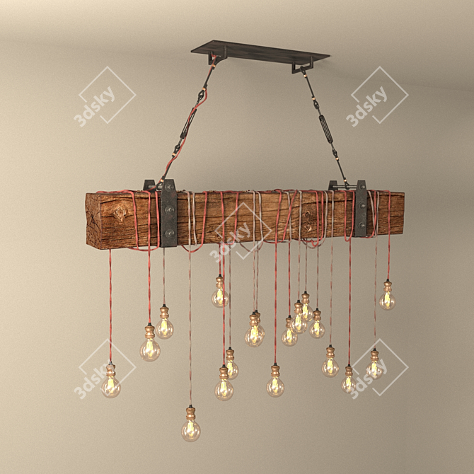 DIY Wooden Beam Chandelier 3D model image 2