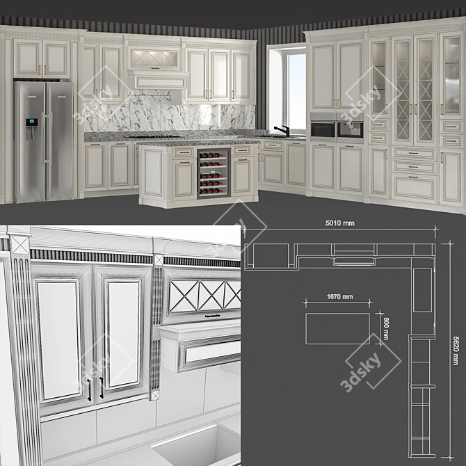 Kitchen Set: Custom-Made Modern Classic  Beautifully Crafted in Alder Wood 3D model image 2