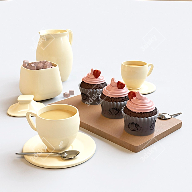 Strawberry Bliss Cupcake Set 3D model image 1