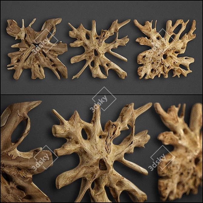 Teak Root Sculpture: Unique, Rustic Art 3D model image 1