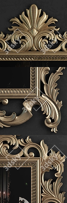 Elegant Gold Carved Rectangular Mirror 3D model image 2