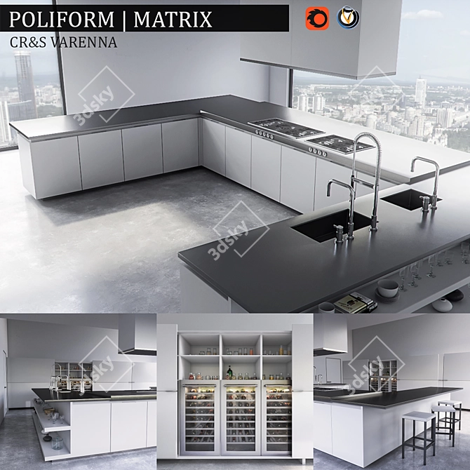 Stylish Varenna Matrix Kitchen 3D model image 1