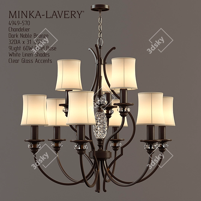 Elegant 9-Light Bronze Chandelier 3D model image 1