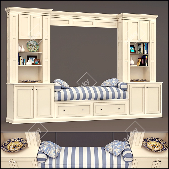Window Sofa with Built-in Cabinets 3D model image 1