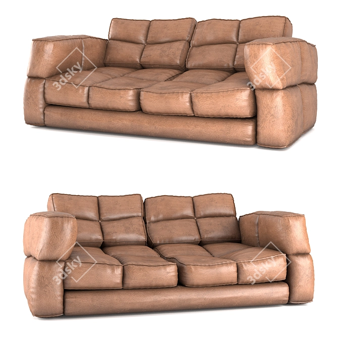 Vintage Distressed Leather Sofa 3D model image 1