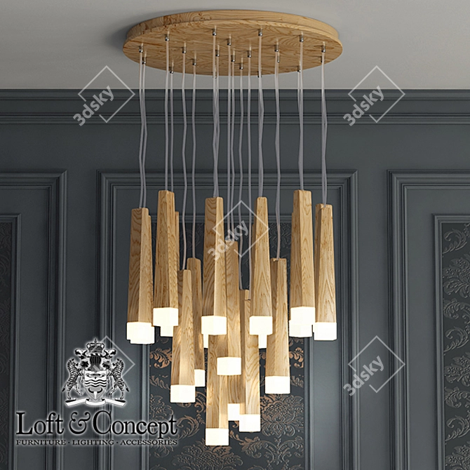 Wooden Glowworm Round Chandelier 3D model image 1