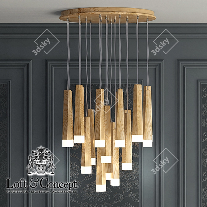 Wooden Glowworm Round Chandelier 3D model image 2