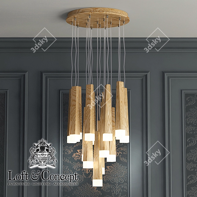 Wooden Glowworm Chandelier - Loft Minimalist Design 3D model image 1