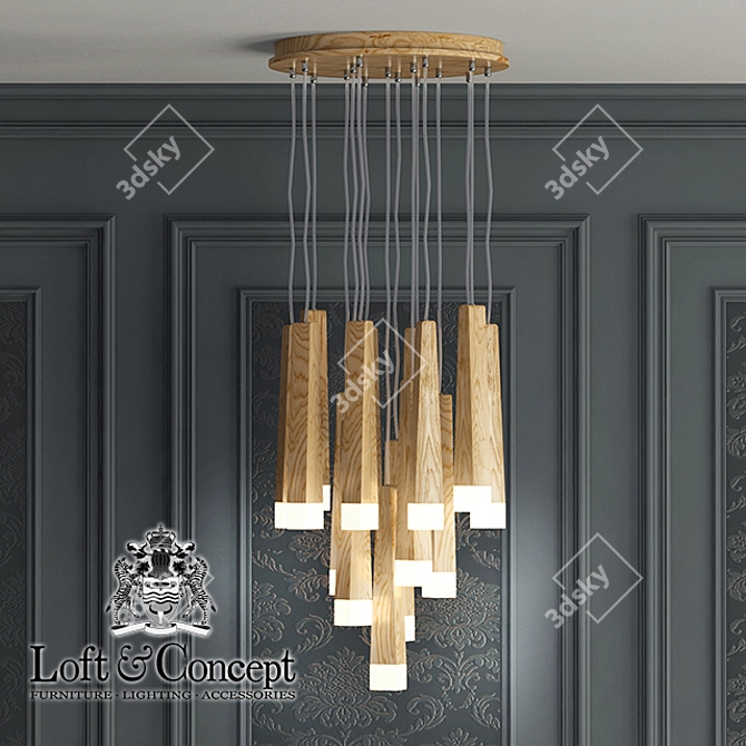 Wooden Glowworm Chandelier - Loft Minimalist Design 3D model image 2