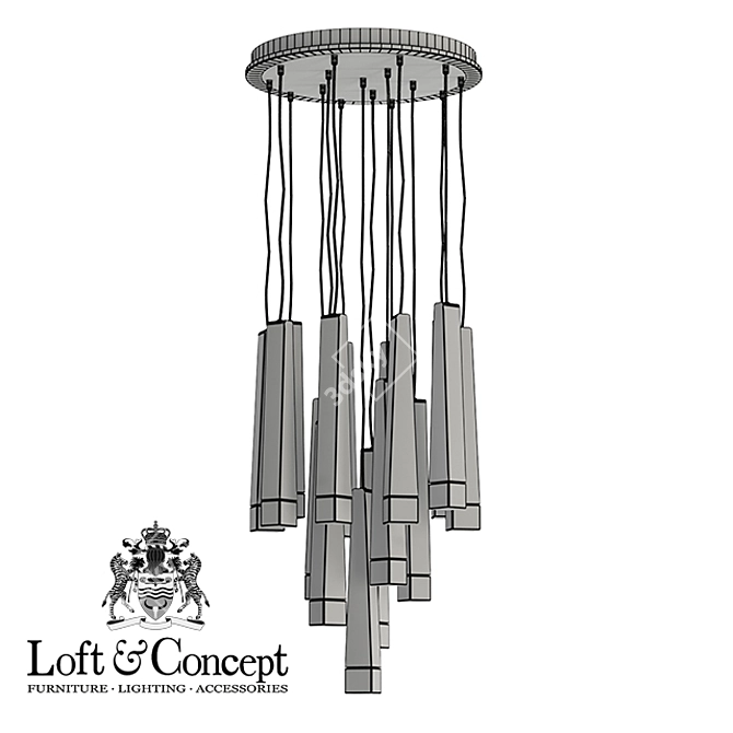 Wooden Glowworm Chandelier - Loft Minimalist Design 3D model image 3